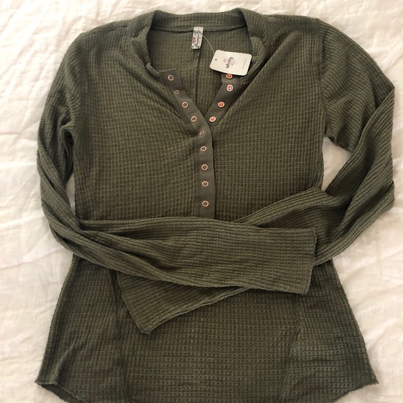 NWT Free People Olive Green Henley Small - Picture 2 of 2